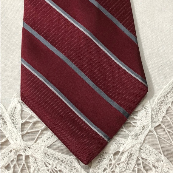 JONES NEW YORK Maroon Silver Stripe 60” Silk Tie - Picture 3 of 6